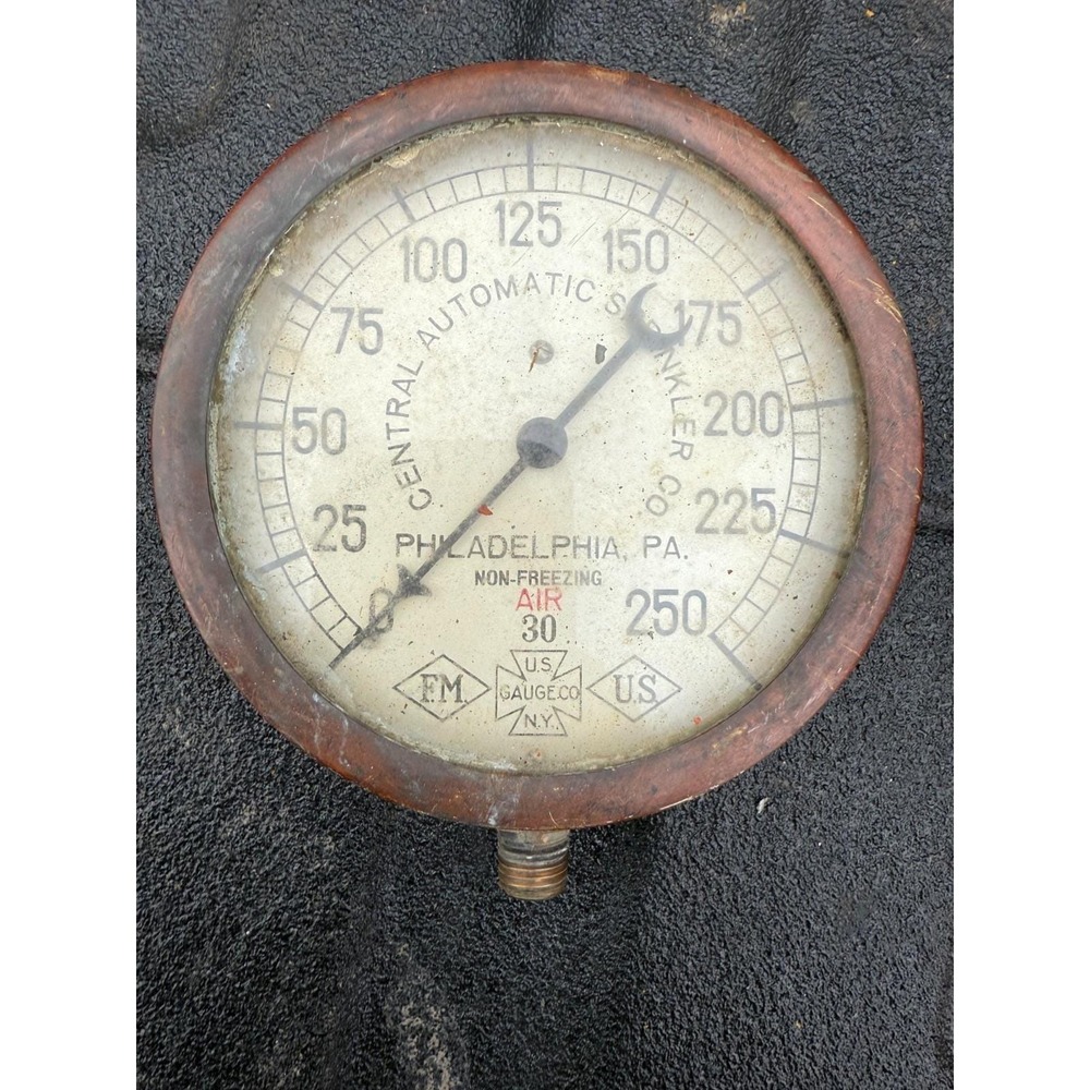 Antique Brass AIR Gauge‎ Central Automatic 0–250 PSI U.S. Gauge Co Philadelphia